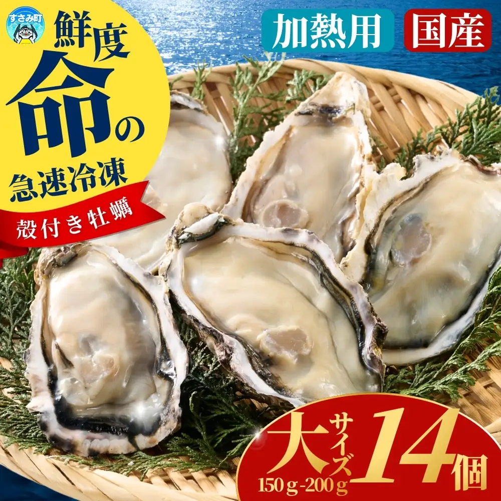 国産 急速冷凍牡蠣 加熱用 大サイズ 14個 / 牡蠣 殻付き 海鮮 かき カキ 冷凍 【mix008】