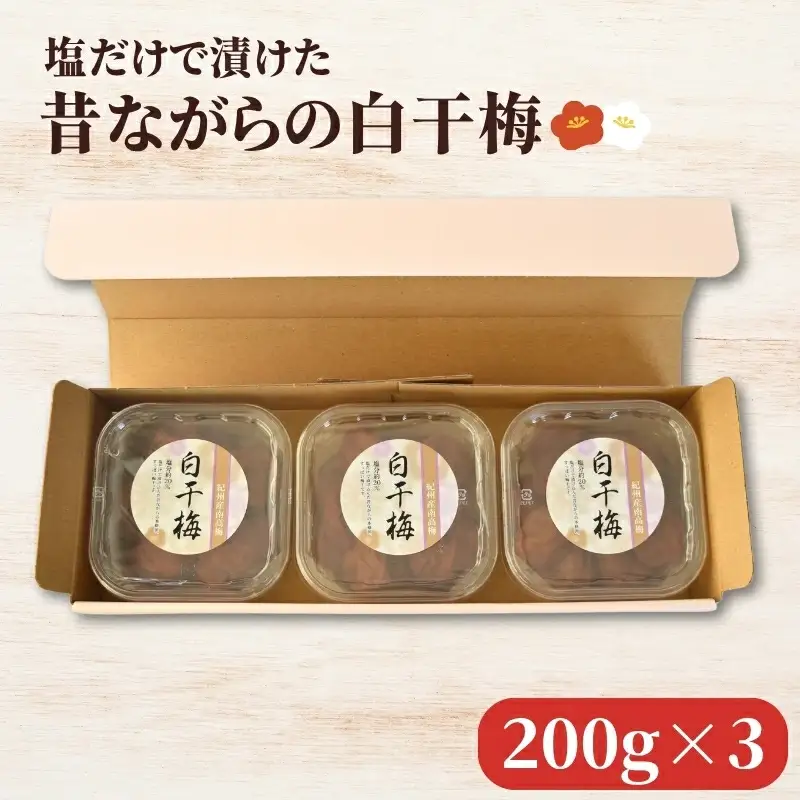 紀州南高梅 塩だけで漬けた昔ながらの白干梅3個詰め合わせ 200g×3パック 塩分約20％ hjumys025【hjumys025】