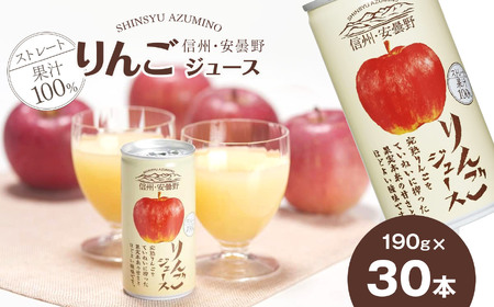 果汁 100 ストレート 信州・安曇野りんごジュース 190g×30本