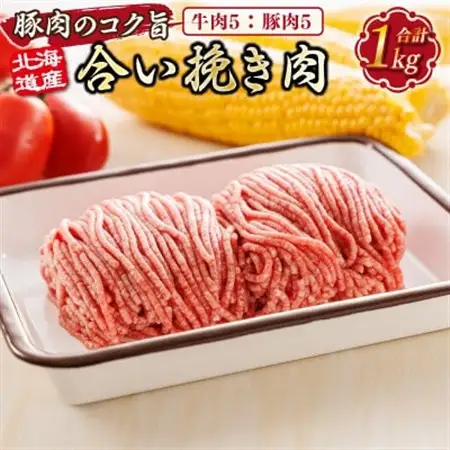【毎月定期便】北海道産 合い挽き肉 合計1kg(牛5:豚5)豚肉のコク旨ひき肉全3回【配送不可地域：離島】【4077742】
