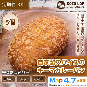 1128.【定期便3ヶ月】子供も大好き！自家製スパイスのキーマカレーパン5個×3回
