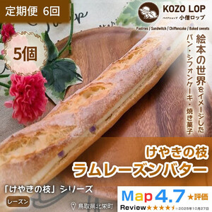 1153.【定期便6ヶ月】鳥取県産 人気大人パン けやきの枝 ラムレーズンバター 5個×6回