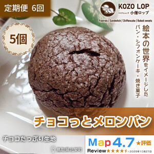 1173.【定期便6ヶ月】鳥取県産 チョコたっぷり生地 チョコっとメロンパン 5個×6回