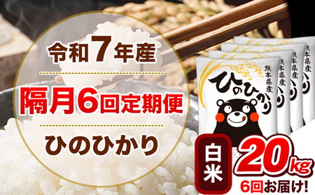 令和7年産【隔月6回定期便】白米 ひのひかり【2ヶ月に1回届く】 20kg 5kg×4袋《お申込み翌月から出荷》 熊本県産 精米 ひの 米 こめ ヒノヒカリ コメ お米 津奈木