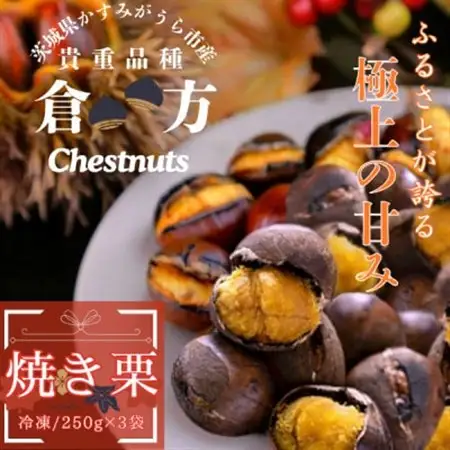 【茨城県産】2026年度産 甘さ抜群!貴重品種『倉方』の焼き栗　250g×3セット(冷凍)【配送不可地域：離島・沖縄県】【1691399】