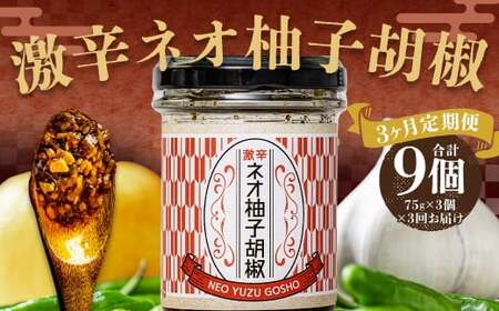 【3回定期便】 激辛ネオ柚子胡椒 3個セット 計9個（75g×3個×3回） ゆず胡椒 ゆずこしょう 胡椒 柚子 ゆず にんにく ごま油 青唐辛子 常温
