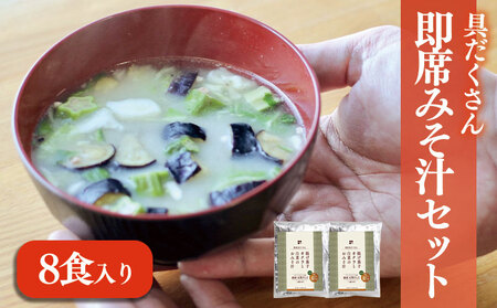 愛媛・伊予の麦みそが具沢山で楽しめる即席みそ汁セット（8食入り）揚げ茄子 オクラ 白菜 おみそ汁　| 即席 レトルト 味噌 味噌汁 みそ汁 簡単 便利 具だくさん 食べ比べ 父の日 一人暮らし 減塩 低塩 麦みそ 国産 大麦 大豆 味噌 みそ 粒みそ 調味料 麹 こうじ 味噌汁 みそ汁 愛媛県 松前町 えひめけん まさきちょう ギノーみそ【GNM025】