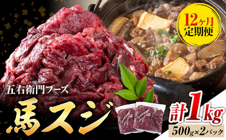 【12ヶ月定期便】 馬スジ 1kg （500g×2パック）五右衛門フーズ《お申込み翌月から出荷》馬肉 肉 馬すじ スジ 定期 冷凍 