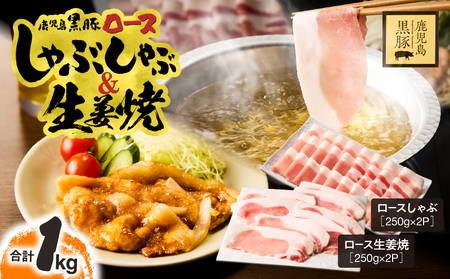 鹿児島県産 黒豚ロース しゃぶしゃぶ 500g、ロース 生姜焼 500g セット KN054-018 肉 豚肉
