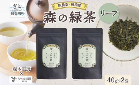 森本工房 森の緑茶 リーフ 40g 2袋 お茶 茶 緑茶 日本茶 茶葉 煎茶 国産 日本産 岐阜県産 香り豊か うまみ 香り 急須 ホット アイス すっきり 甘み 苦味 お好み 一番茶 ちゃぼぼ園 日本のマチュピチュ お取り寄せ 送料無料 岐阜県 揖斐川市