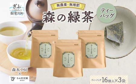 森本工房 森の緑茶 ティーバッグ 2g 16p 3袋 お茶 茶 緑茶 日本茶 茶葉 煎茶 国産 日本産 岐阜県産 香り豊か うまみ 香り ホット アイス すっきり 甘み 苦味 お好み 一番茶 ちゃぼぼ園 日本のマチュピチュ お取り寄せ 送料無料 岐阜県 揖斐川市