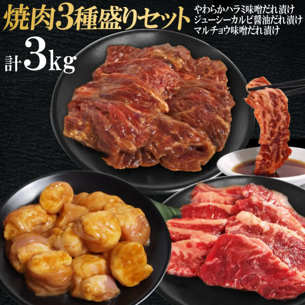 焼肉3種盛りセット(ハラミ・カルビ・マルチョウ)3kg  | 情熱ホルモン