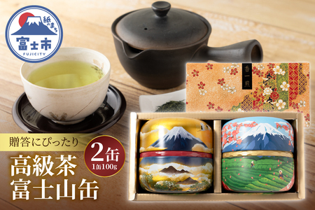 高級茶 まるみず園 富士山缶セット 100g 2缶 贈答 極上煎茶 人気 緑茶 茶葉 茶草場農法 黒ボク土壌 贈り物 ギフト プレゼント おもてなし 飲み物 静岡茶 お茶葉 富士山麓 静岡県 富士市 [sf002-528]