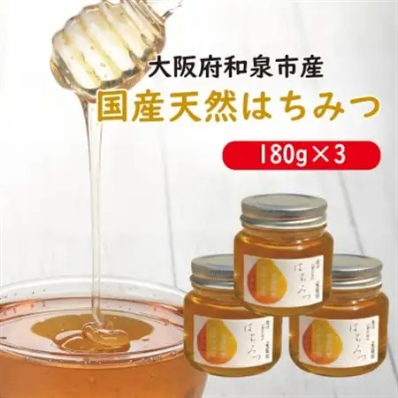 大阪府和泉市　国産天然はちみつ(180g×3)　日蜂協会員　無添加　自家採蜜　大植養蜂園【1680106】