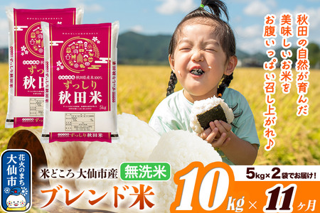 米《定期便11ヶ月》米どころ 秋田県大仙市産 ブレンド米【無洗米】10kg（5kg×2袋）