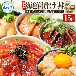 訳あり 海鮮漬け丼 （5種×各3P） セット マグロ 鯛 イカ ブリ 鰹のたたき 漬け丼 海鮮丼 漬け づけ丼 国産 食べくらべ 漬け丼の素 海鮮丼の具 海鮮セット まぐろ【企業組合　宇佐もん工房】 [BQAB004]