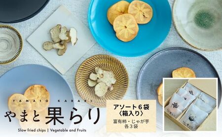 やまと果らり アソート 6袋 〈箱入り〉／ 野菜チップス お菓子 クラフトチップス 無添加 無着色 お菓子 ポテチ 手土産 ギフト 手提げ付 リリオンテ 奈良県 宇陀市 ふるさと納税