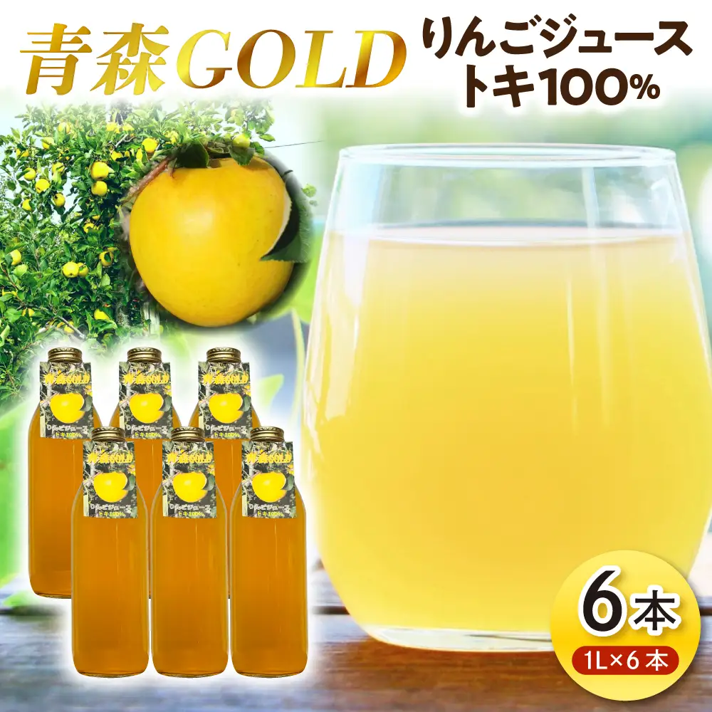 りんごジュース　1L×6本 トキ100%ストレート【青森GOLD】五所川原市