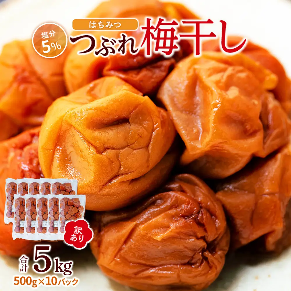 訳あり つぶれ 梅干し 500g×10パック 合計5kg はちみつ 塩分 約5％［TR2w］