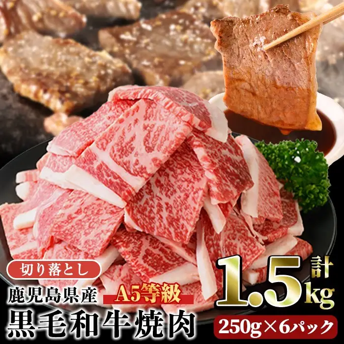 A5等級鹿児島県産黒毛和牛焼肉切落し(計1.5kg・250g×6パック) 切り落とし 焼肉 黒毛和牛【LRプラスK】A1006