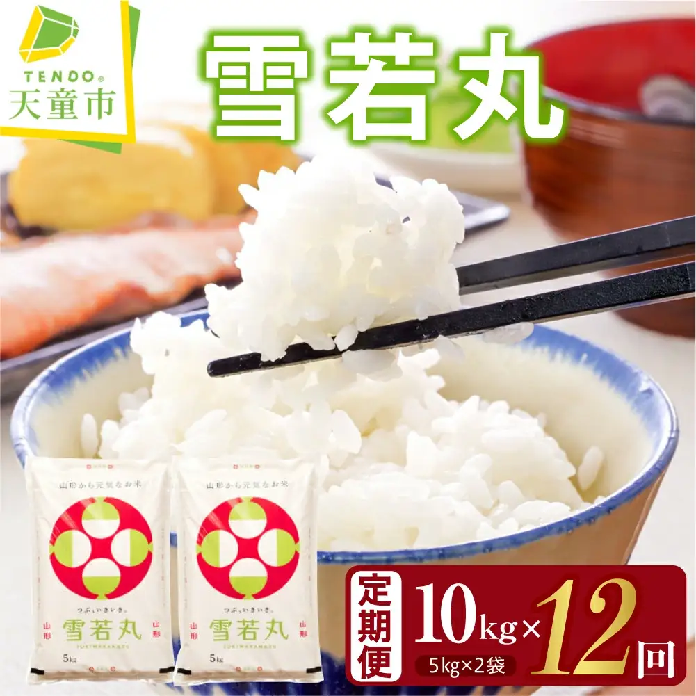 雪若丸 定期便 ( 5kg × 2袋 ) 12回 お届け 米 精米 山形 08-30-050