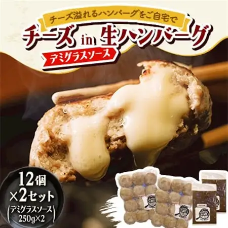 チーズ in 生ハンバーグ 12個×2セット+デミグラスソース250g×2【配送不可地域：離島】【1673883】