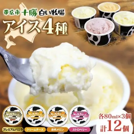 十勝白い牧場アイス 全味食べ比べセット(4種×各3個)【配送不可地域：離島・沖縄県】【1675554】