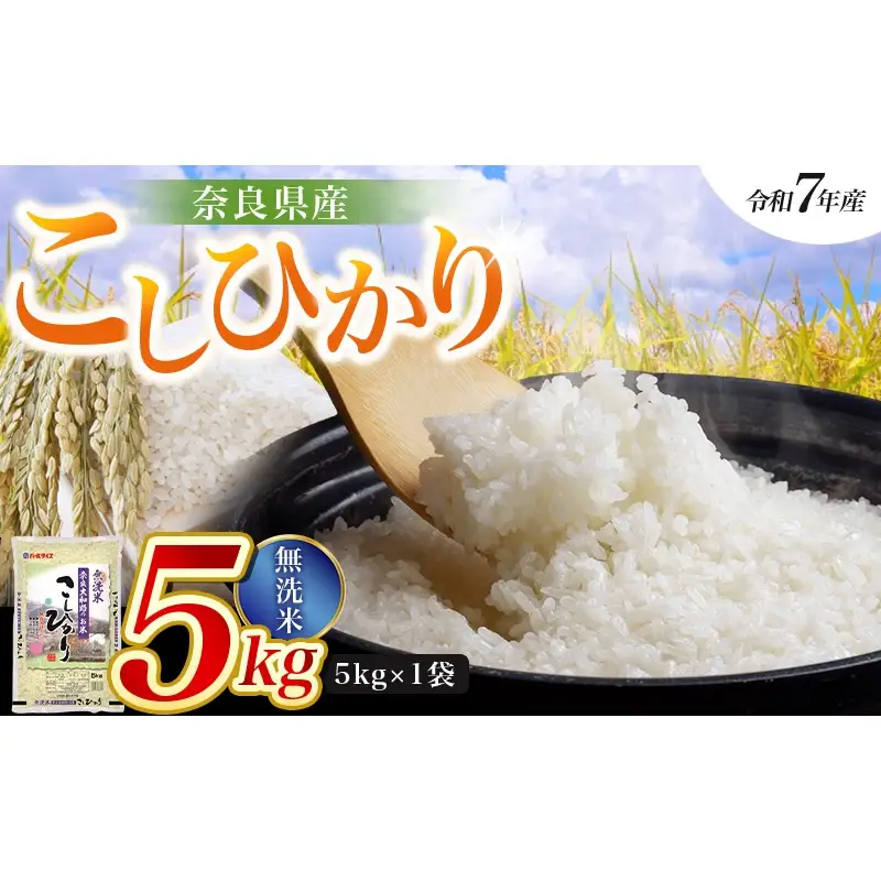【令和7年産米】無洗米 奈良県産 こしひかり 5kg（5kg×1袋）／ 全農パールライス 米 お米 白米 国産 奈良県 葛城市 こめ コメ ライス ご飯 ごはん ふっくら もちもち つやつや おいしい 美味しい 贈り物 国産 特産品 産地直送 数量限定 人気 おすすめ 5キロ 【prr007A】