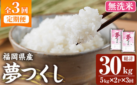 ≪令和7年産≫【3回定期便・無洗米】【食味鑑定士厳選】福岡県産 夢つくし(総計30kg・5kg×2袋×3回) 米 無洗米 お米 おこめ ごはん ゆめつくし ご飯 常温 福岡県産 ブランド米 定期便 定期 頒布会 常温 常温保存 【ファインリョーコク】as34-021