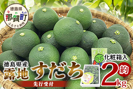 【先行受付】澄んだ空気と清らかな水で育った 露地すだち 約2kg (2Lサイズ/1kg×2箱)「2026年8月下旬より順次発送」【徳島県 那賀町 国産 特選 すだち スダチ 酢橘 柑橘 果物 青果 特産品 果汁 薬味 酸味 お酒 料理 万能 調味料 産地直送】KF-2