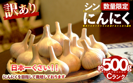 ＜7月上旬～9月中旬発送予定＞＜訳あり・数量限定＞シン・にんにく(Cランク・約500g) 訳アリ 国産 お試し 大阪 箕面 シンニンニク 乾燥ニンニク ガーリック 常温 野菜 香味野菜 料理 新登場 【m102-06】【トラキチ】