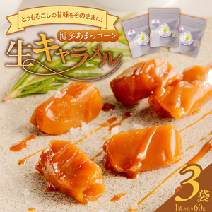 【冷凍発送】旬のとうもろこしの甘味をそのままに！博多あまっコーンの生キャラメル60g（約6粒入り）×3袋 _ 博多あまっコーン 生キャラメル 60g 約6粒入り × 3袋 とうもろこし 酒見農産 岩塩入り キャラメル お菓子 洋菓子 スイーツ おやつ ティータイム 食品 加工品 お取り寄せ お取り寄せグルメ 福岡県 久留米市 送料無料  〔Dw091〕