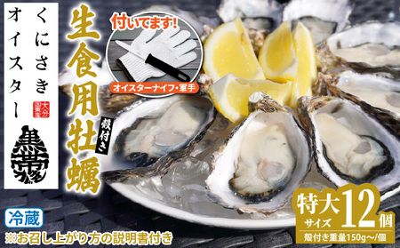牡蠣 生食用 殻付き くにさきオイスター 特大サイズ12個（殻付き重量150g～/個）　【オイスターナイフ付き】 カキ oyster 生牡蠣_2361R-2