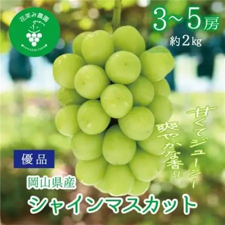 岡山　花笑み農園の『シャインマスカット』優品　約2kg(3～5房)S-2優【配送不可地域：離島】【1693671】