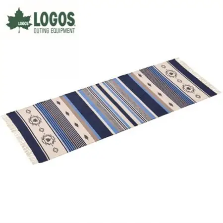 LOGOS コットンラグ (240×90cm)ブルー 雰囲気あるアウトドアシーンに 71809757【1689208】