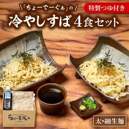 太生麺と細生麺のちょーでーぐぁ 冷やしそば 4食セット 特製つゆ付き【配送不可地域：離島】【1696420】