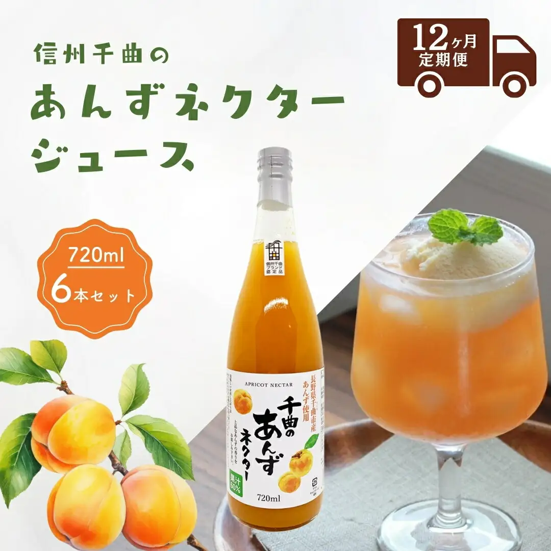 【12か月定期便】信州 千曲のあんずネクター ジュース  720ml 6本セット｜ ジュース 長野県産 千曲市