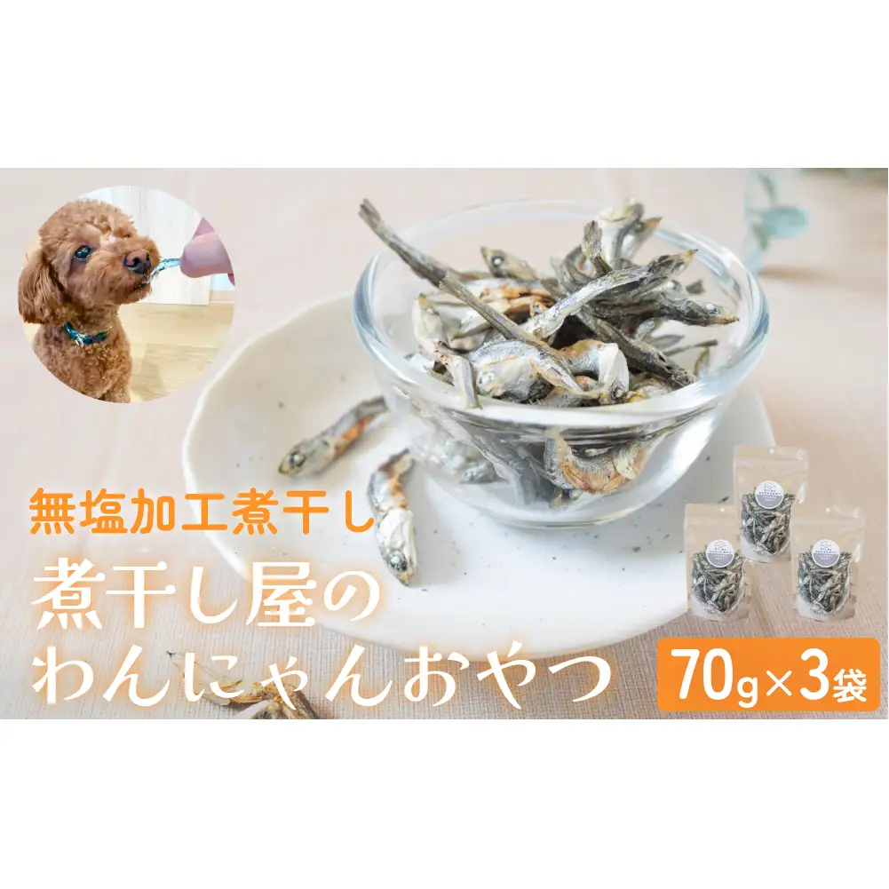 無塩加工煮干し 煮干し屋のわんにゃんおやつ 70g×3袋 無塩 煮干し 鰯 ペットフード 人間も可  犬 猫 富山県 氷見市