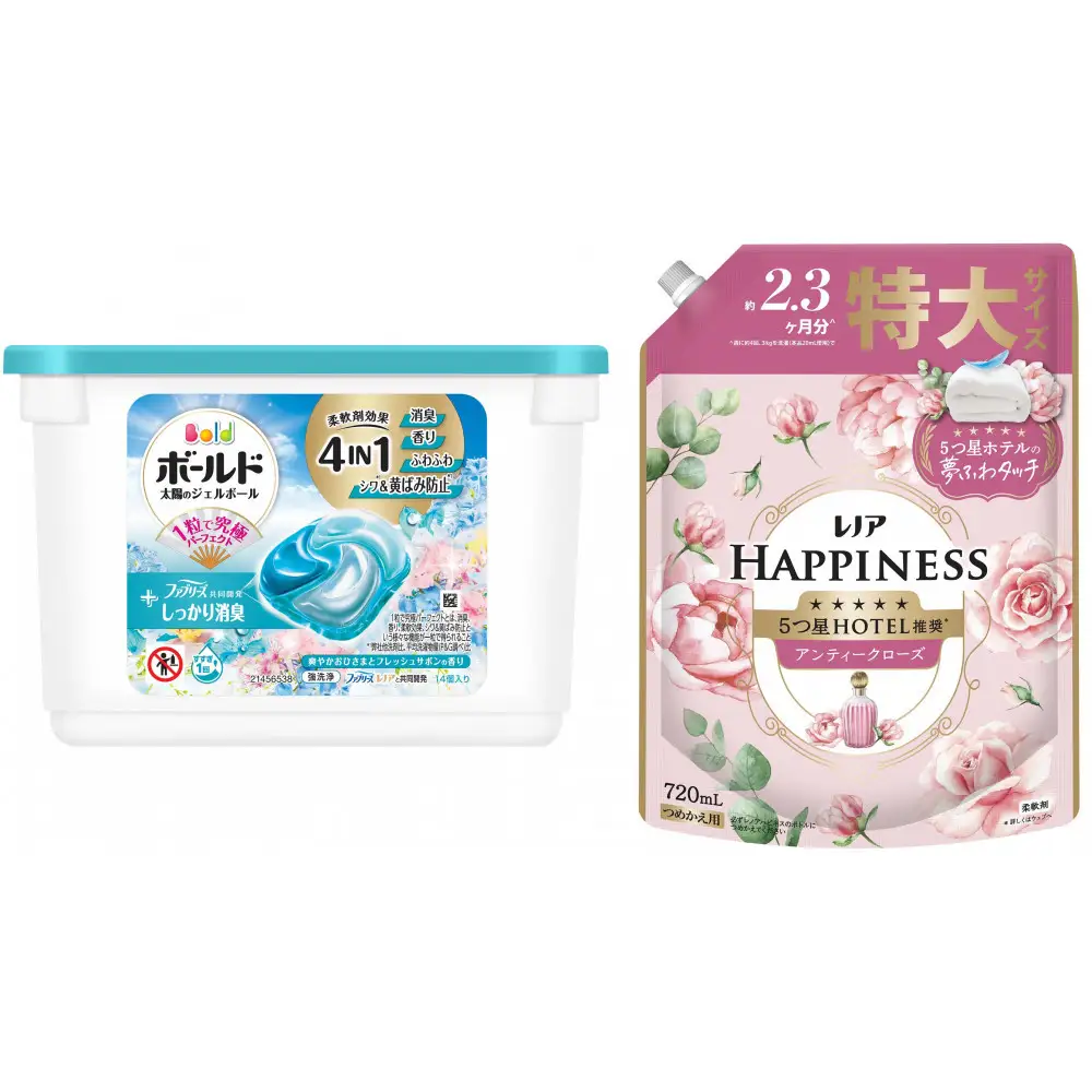 ボールド ジェルボール 4D 爽やかおひさまとフレッシュサボンの香り 本体＆ レノアハピネスローズつめかえ用