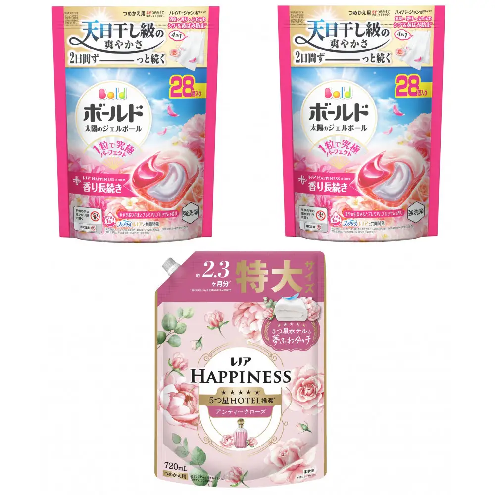 ボールド ジェルボール 4D華やかおひさまとブロッサムの香り詰替用×2 ＆ レノアハピネスローズ 詰替用×1