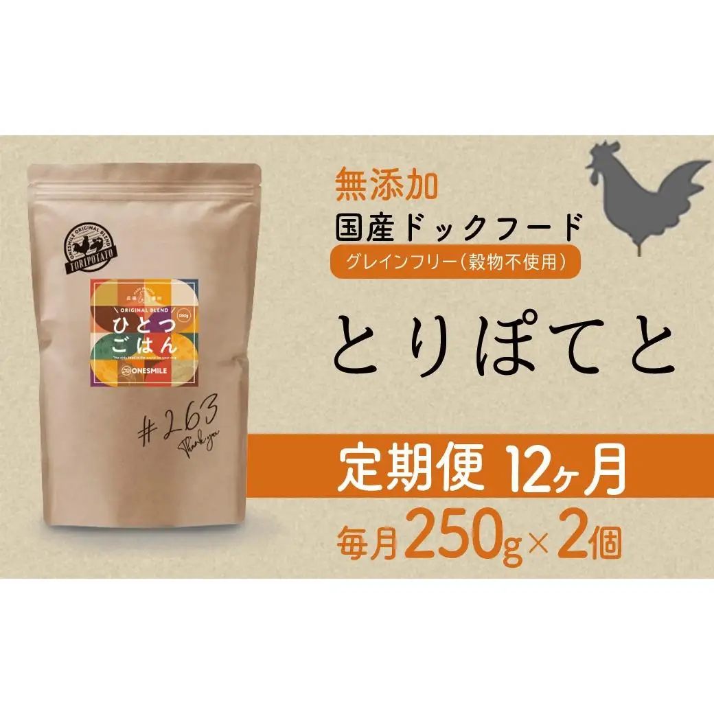 【定期便12か月】愛犬ごはん【ひとつごはん】とりぽてと500g 250g×2 無添加 厳選素材 鶏肉 ドッグフード
