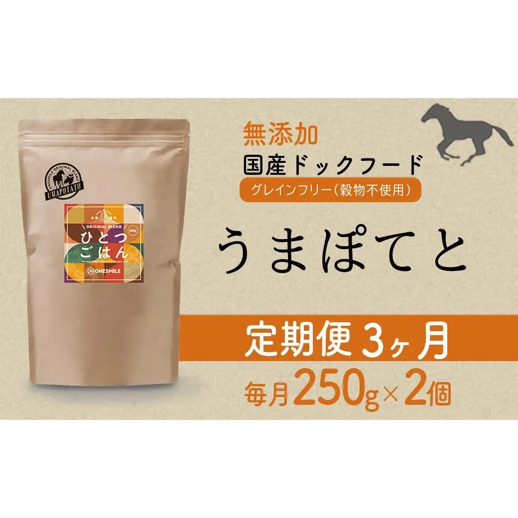 【定期便3か月】愛犬ごはん【ひとつごはん】うまぽてと500g 250g×2 無添加 馬肉 厳選素材 ドッグフード