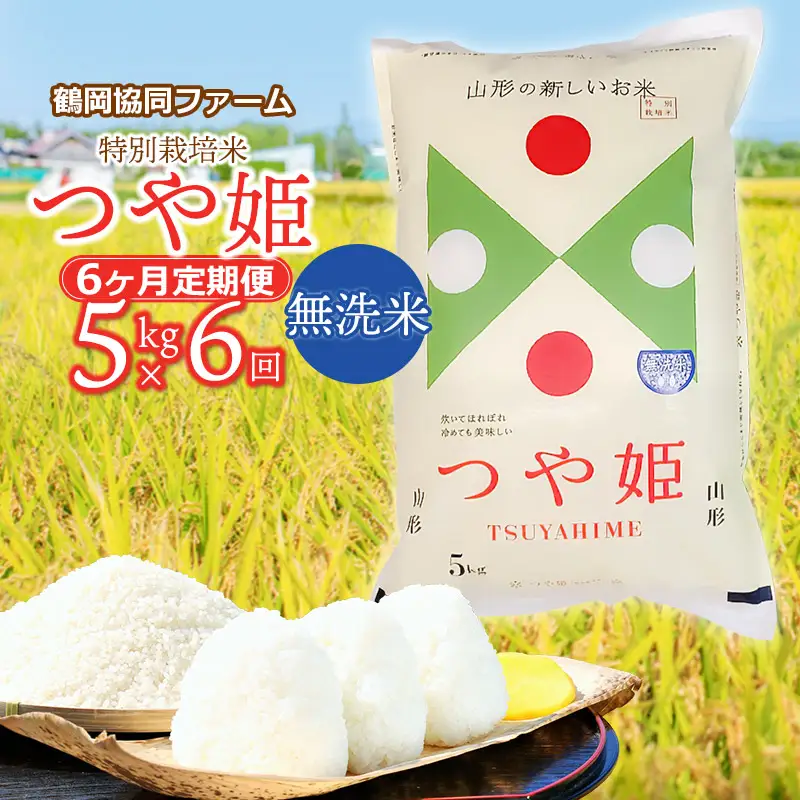 【令和8年産先行予約】特別栽培米つや姫 無洗米 5kg (5kg×1袋)×6ヶ月【定期便】　鶴岡協同ファーム 