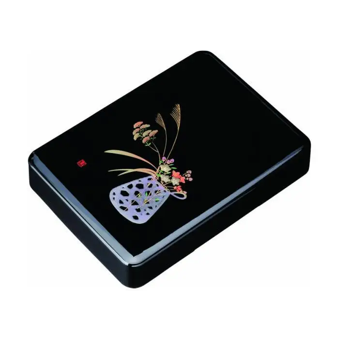 加伏文庫 11.0寸 黒 盛絵花かご ［YG508］