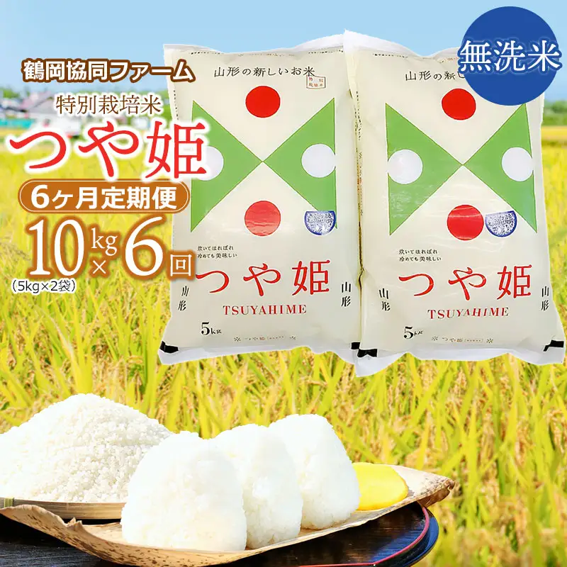 【令和8年産先行予約】特別栽培米つや姫 無洗米 10kg (5kg×2袋)×6ヶ月【定期便】　鶴岡協同ファーム 