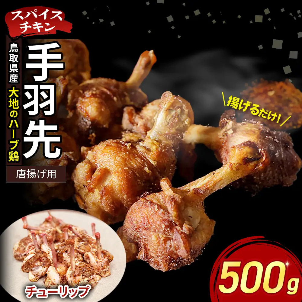 【鳥取県産 大地のハーブ鶏】 スパイスチキン 手羽先 (チューリップ ) 1本ずつ 500g KC234 手羽先 唐揚げ 鶏肉 チキン