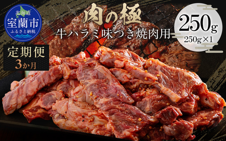 【3か月定期便】牛ハラミ味つき焼肉用 250g (250g×1) MROBM036