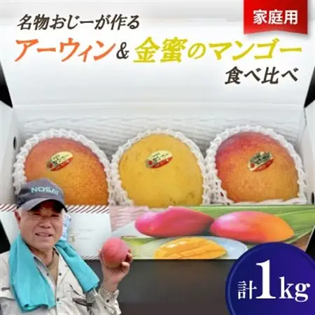 【2026年7月から順次発送・家庭用】名物おじーが作るアーウィン＆金蜜のマンゴー食べ比べ1kg【配送不可地域：離島】【1694703】