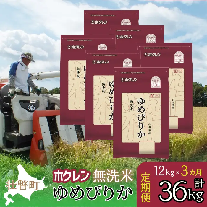 【令和7年産米】【3ヶ月定期配送】（無洗米12kg）ホクレンゆめぴりか2kg×6袋） SBTD173