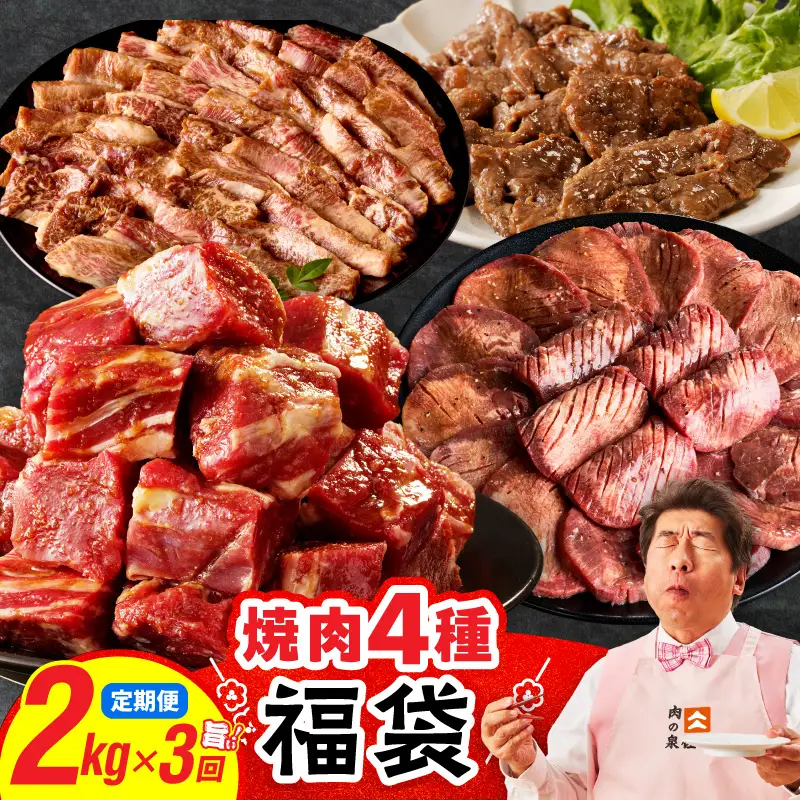 焼肉 福袋 4種セット 定期便 2kg×3回